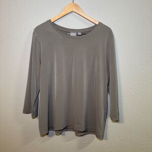 Chico's Olive Green 3/4 Sleeve Stretch Knit Blouse Top Chico's Size 3